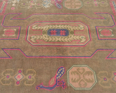 10 Ft Vintage Brown Persian Style Hand Knotted Low Pile Wool Runner Rug