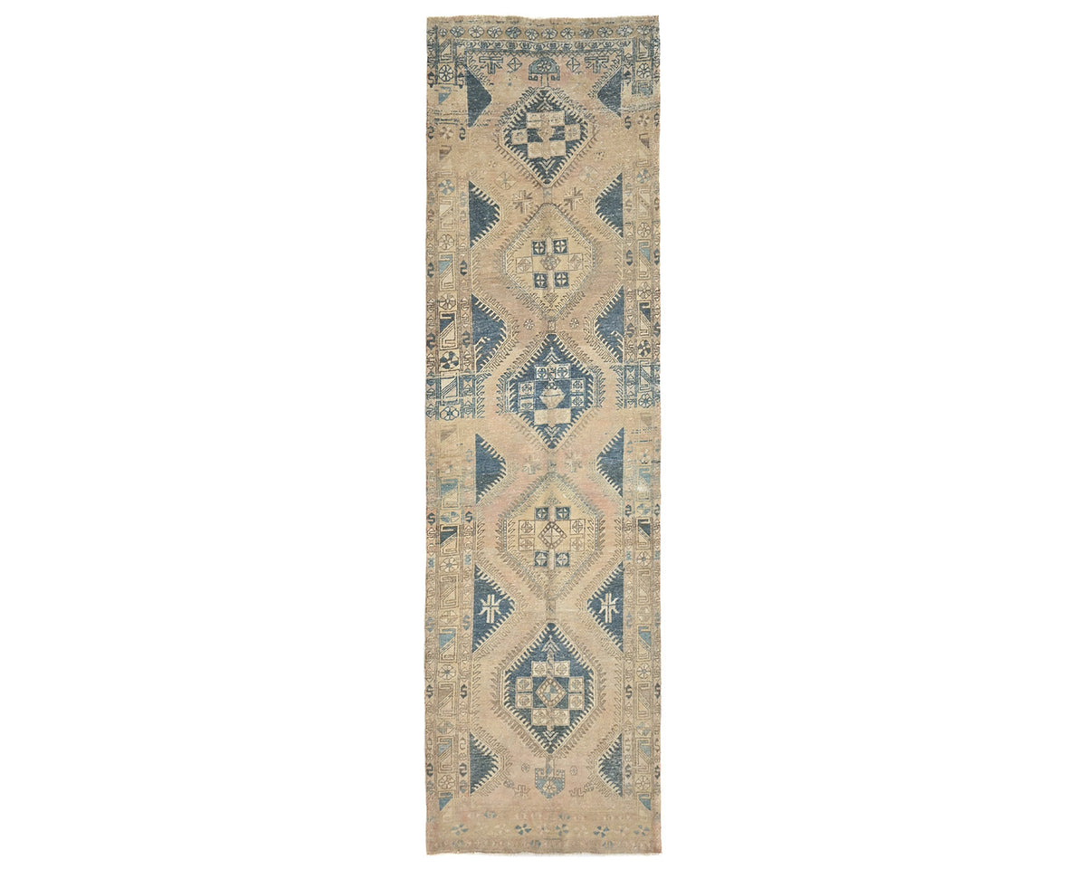13 Ft Vintage Brown Persian Style Hand Knotted Low Pile Wool Runner Rug