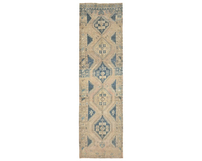 13 Ft Vintage Brown Persian Style Hand Knotted Low Pile Wool Runner Rug