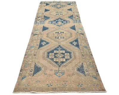 13 Ft Vintage Brown Persian Style Hand Knotted Low Pile Wool Runner Rug
