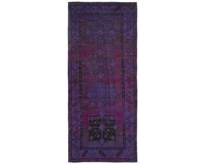 5x12 Vintage Purple Over Dyed Persian Style Hand Knotted Low Pile Wide Runner Rug