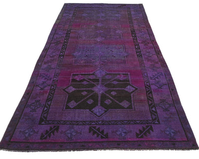 5x12 Vintage Purple Over Dyed Persian Style Hand Knotted Low Pile Wide Runner Rug