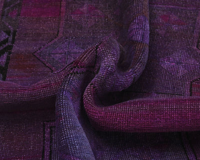 5x12 Vintage Purple Over Dyed Persian Style Hand Knotted Low Pile Wide Runner Rug