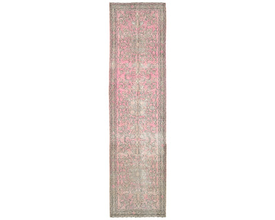 Alfombra de lana de pelo corto, estilo persa, vintage, rosa y marrón, anudada a mano, de 13 pies