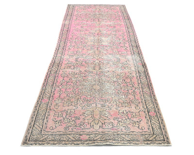 Alfombra de lana de pelo corto, estilo persa, vintage, rosa y marrón, anudada a mano, de 13 pies