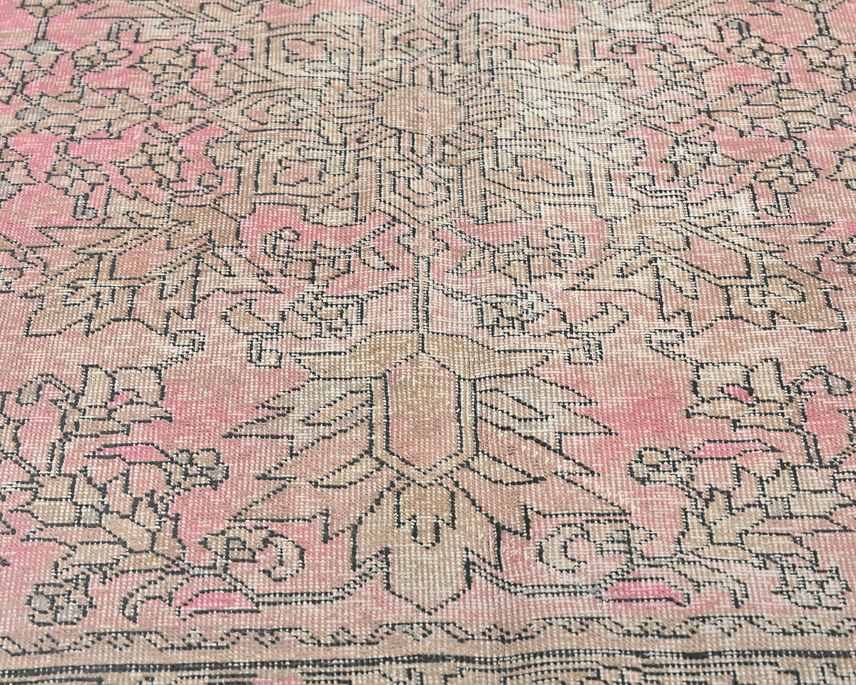 Alfombra de lana de pelo corto, estilo persa, vintage, rosa y marrón, anudada a mano, de 13 pies
