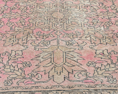 Alfombra de lana de pelo corto, estilo persa, vintage, rosa y marrón, anudada a mano, de 13 pies