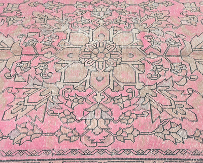 Alfombra de lana de pelo corto, estilo persa, vintage, rosa y marrón, anudada a mano, de 13 pies