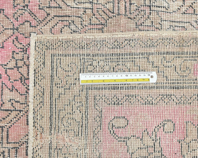 Alfombra de lana de pelo corto, estilo persa, vintage, rosa y marrón, anudada a mano, de 13 pies