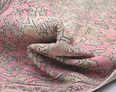 Alfombra de lana de pelo corto, estilo persa, vintage, rosa y marrón, anudada a mano, de 13 pies