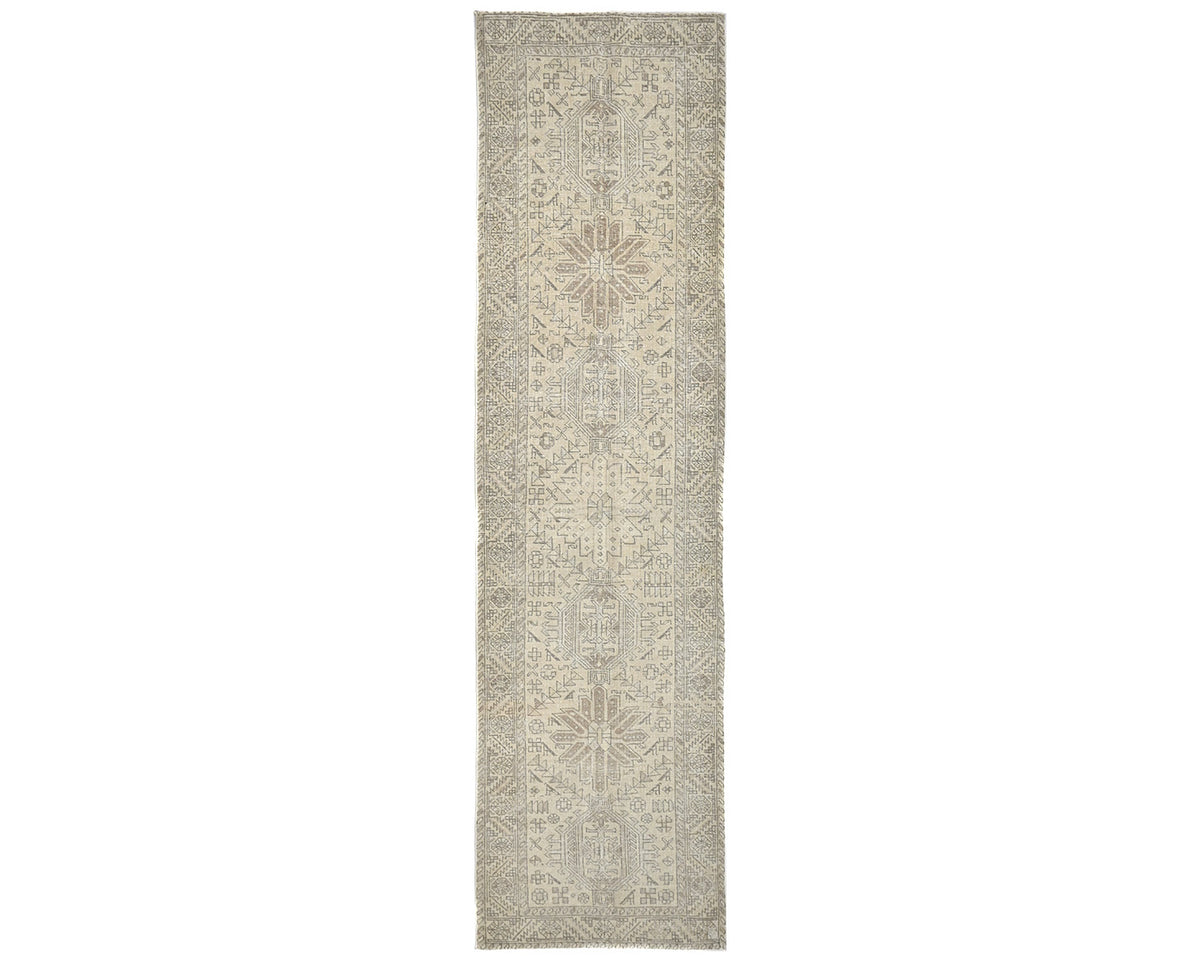 14 Ft Vintage Brown Persian Style Hand Knotted Low Pile Wool Runner Rug