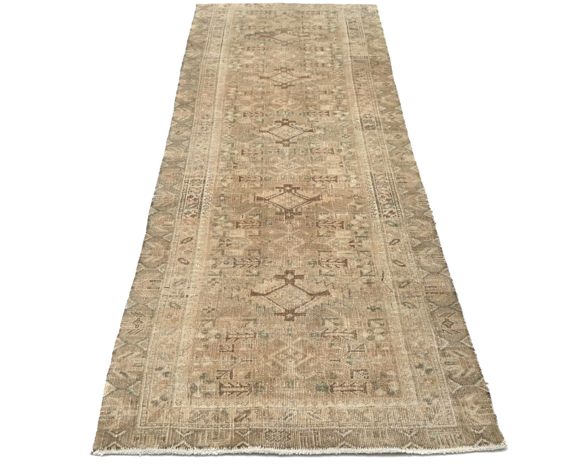 10 Ft Vintage Brown Persian Style Hand Knotted Low Pile Wool Runner Rug