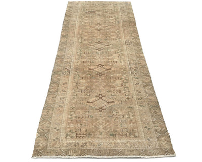 10 Ft Vintage Brown Persian Style Hand Knotted Low Pile Wool Runner Rug
