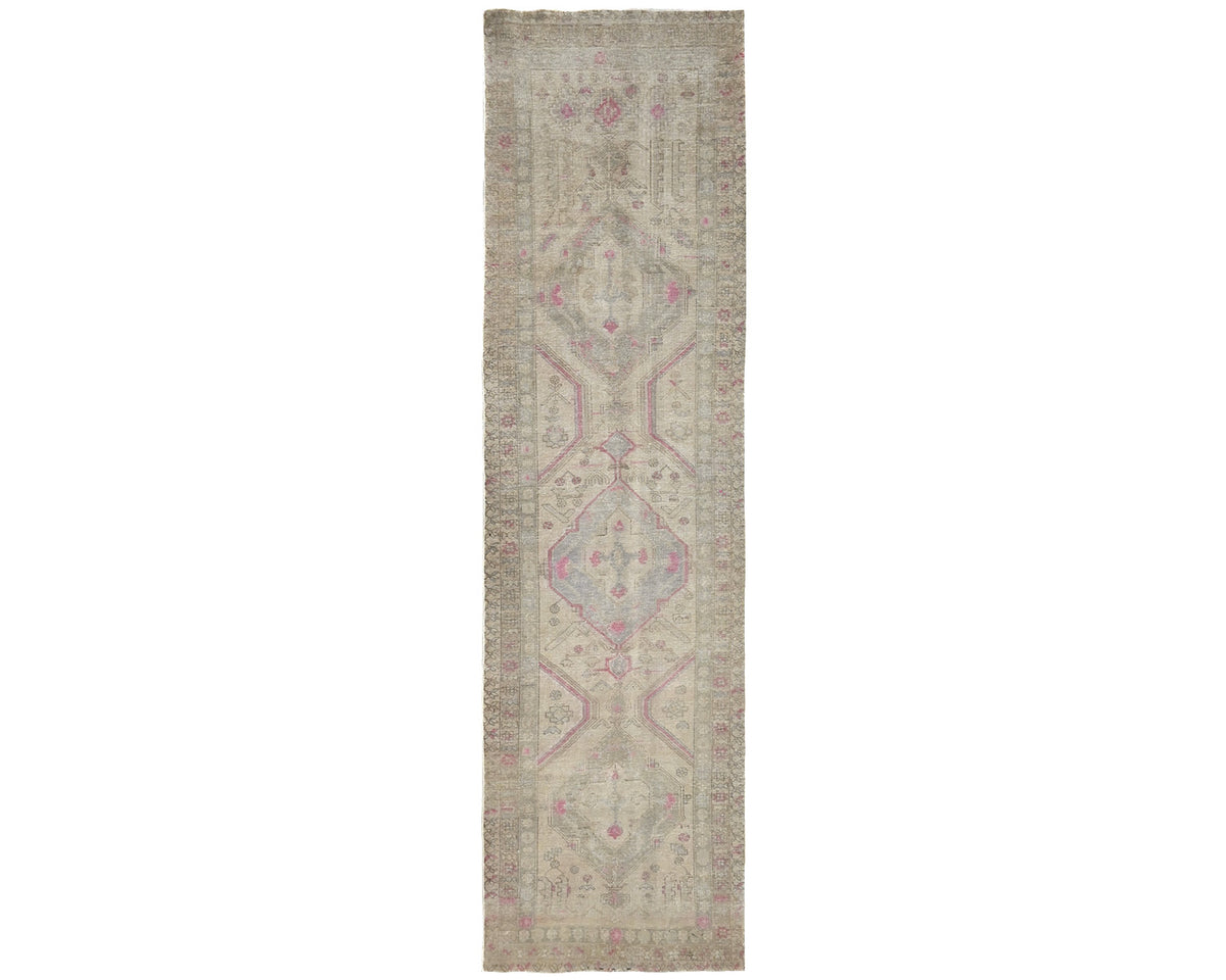 14 Ft Vintage Brown Persian Style Hand Knotted Distressed Low Pile Wool Runner Rug