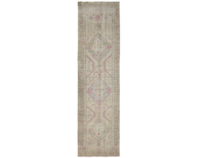 14 Ft Vintage Brown Persian Style Hand Knotted Distressed Low Pile Wool Runner Rug