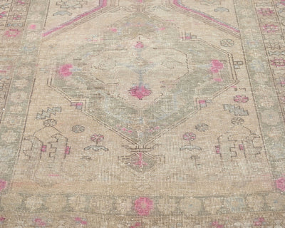 14 Ft Vintage Brown Persian Style Hand Knotted Distressed Low Pile Wool Runner Rug