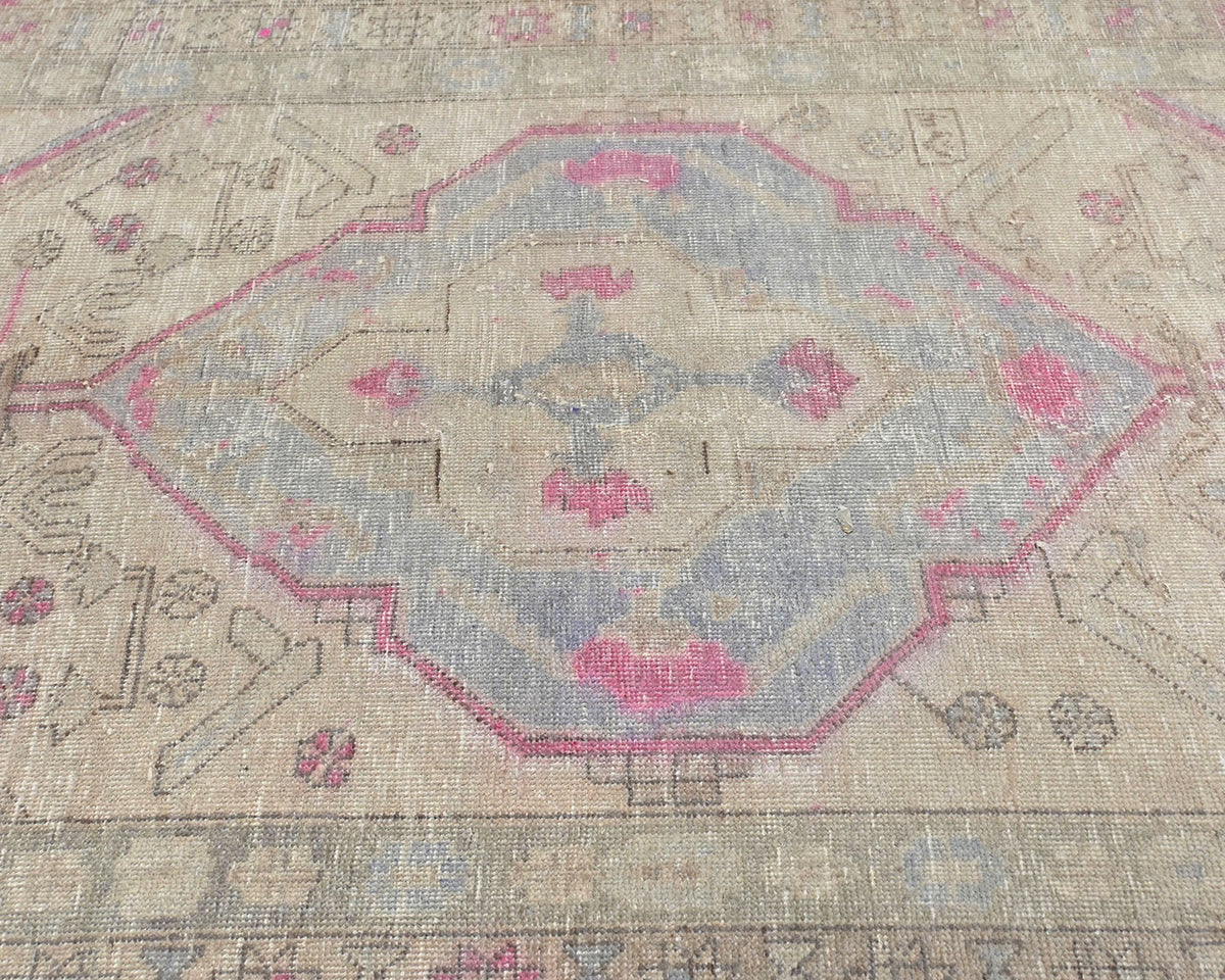 14 Ft Vintage Brown Persian Style Hand Knotted Distressed Low Pile Wool Runner Rug