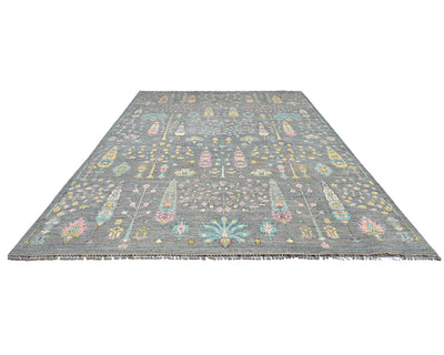 9x12 Gray Khurgeen Afghan Hand Knotted Wool Area Rug