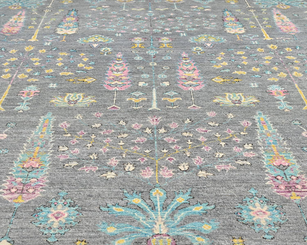 9x12 Gray Khurgeen Afghan Hand Knotted Wool Area Rug
