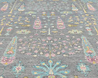 9x12 Gray Khurgeen Afghan Hand Knotted Wool Area Rug