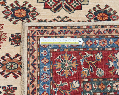 6x8 Beige Kazak Afghan Hand Knotted Geometric Wool Area Rug