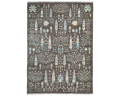 Alfombra afgana de lana anudada a mano Khurgeen gris de 8 x 10 pulgadas