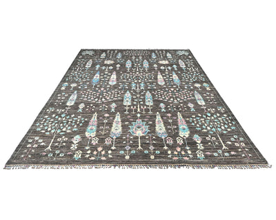 Alfombra afgana de lana anudada a mano Khurgeen gris de 8 x 10 pulgadas