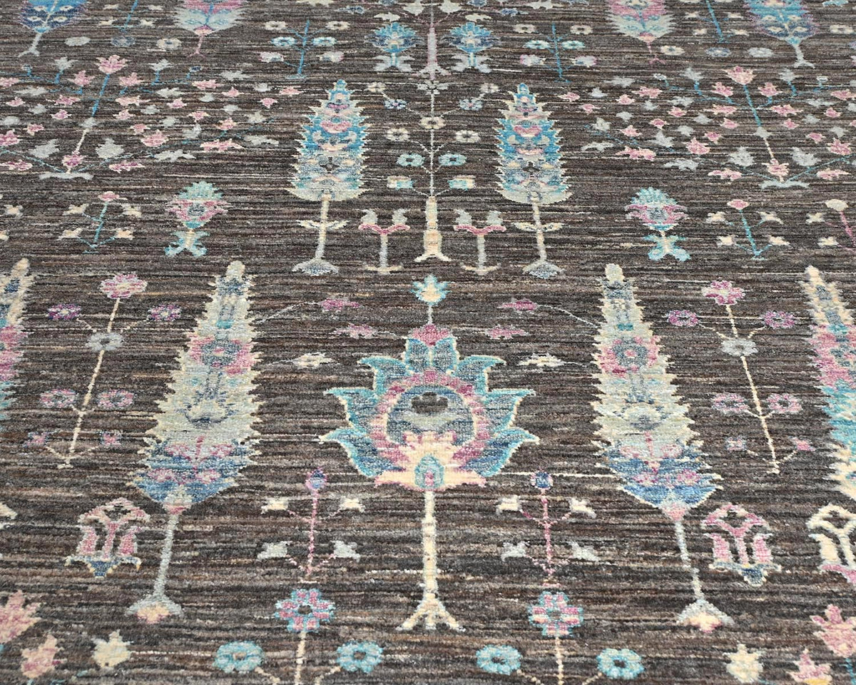 Alfombra afgana de lana anudada a mano Khurgeen gris de 8 x 10 pulgadas