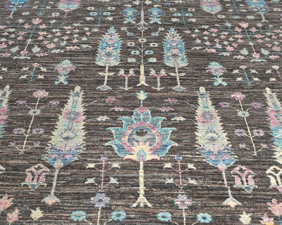 Alfombra afgana de lana anudada a mano Khurgeen gris de 8 x 10 pulgadas