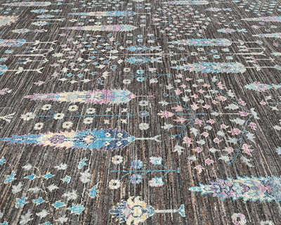 Alfombra afgana de lana anudada a mano Khurgeen gris de 8 x 10 pulgadas