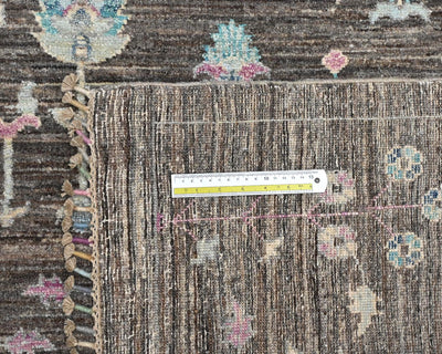 Alfombra afgana de lana anudada a mano Khurgeen gris de 8 x 10 pulgadas