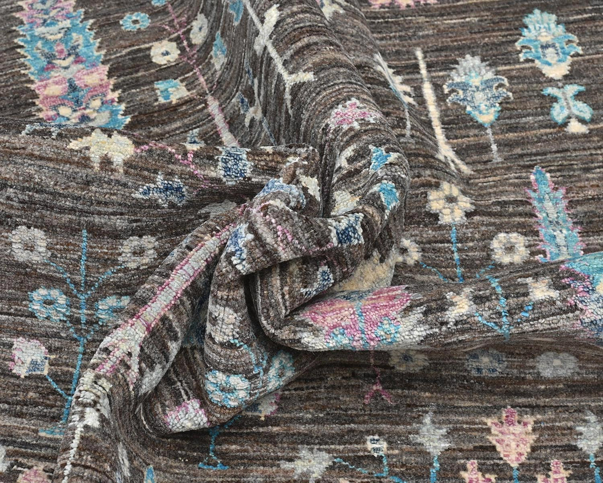 Alfombra afgana de lana anudada a mano Khurgeen gris de 8 x 10 pulgadas