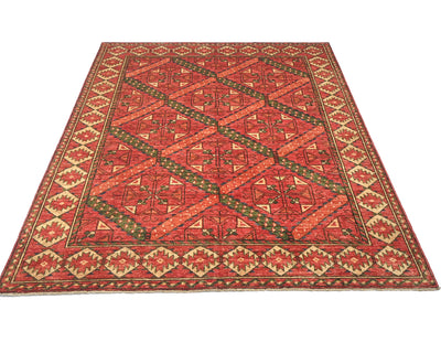 Alfombra afgana Ersari de lana teñida con vegetales, anudada a mano, color rojo óxido, de 5 x 7