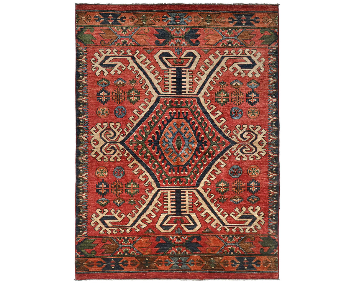 Alfombra afgana Ersari de lana teñida con vegetales, anudada a mano, color rojo óxido, de 5 x 7