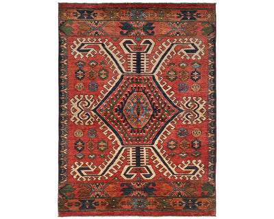 Alfombra afgana Ersari de lana teñida con vegetales, anudada a mano, color rojo óxido, de 5 x 7