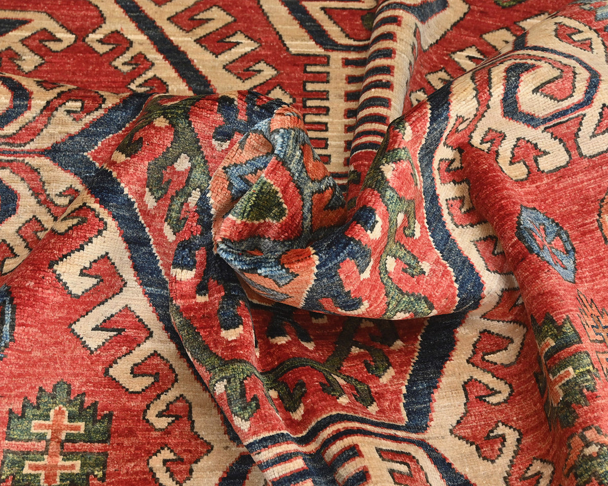 Alfombra afgana Ersari de lana teñida con vegetales, anudada a mano, color rojo óxido, de 5 x 7