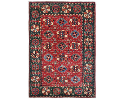 Alfombra afgana Ersari de lana teñida con vegetales, anudada a mano, de 4 x 6 pulgadas, color rojo y verde