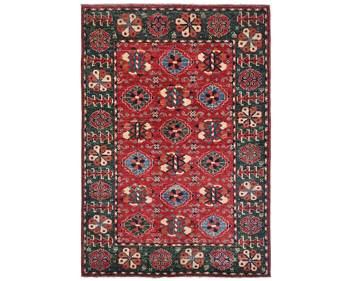 Alfombra afgana Ersari de lana teñida con vegetales, anudada a mano, de 4 x 6 pulgadas, color rojo y verde