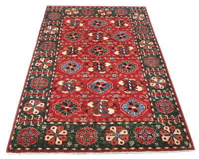 Alfombra afgana Ersari de lana teñida con vegetales, anudada a mano, de 4 x 6 pulgadas, color rojo y verde