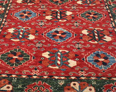 Alfombra afgana Ersari de lana teñida con vegetales, anudada a mano, de 4 x 6 pulgadas, color rojo y verde