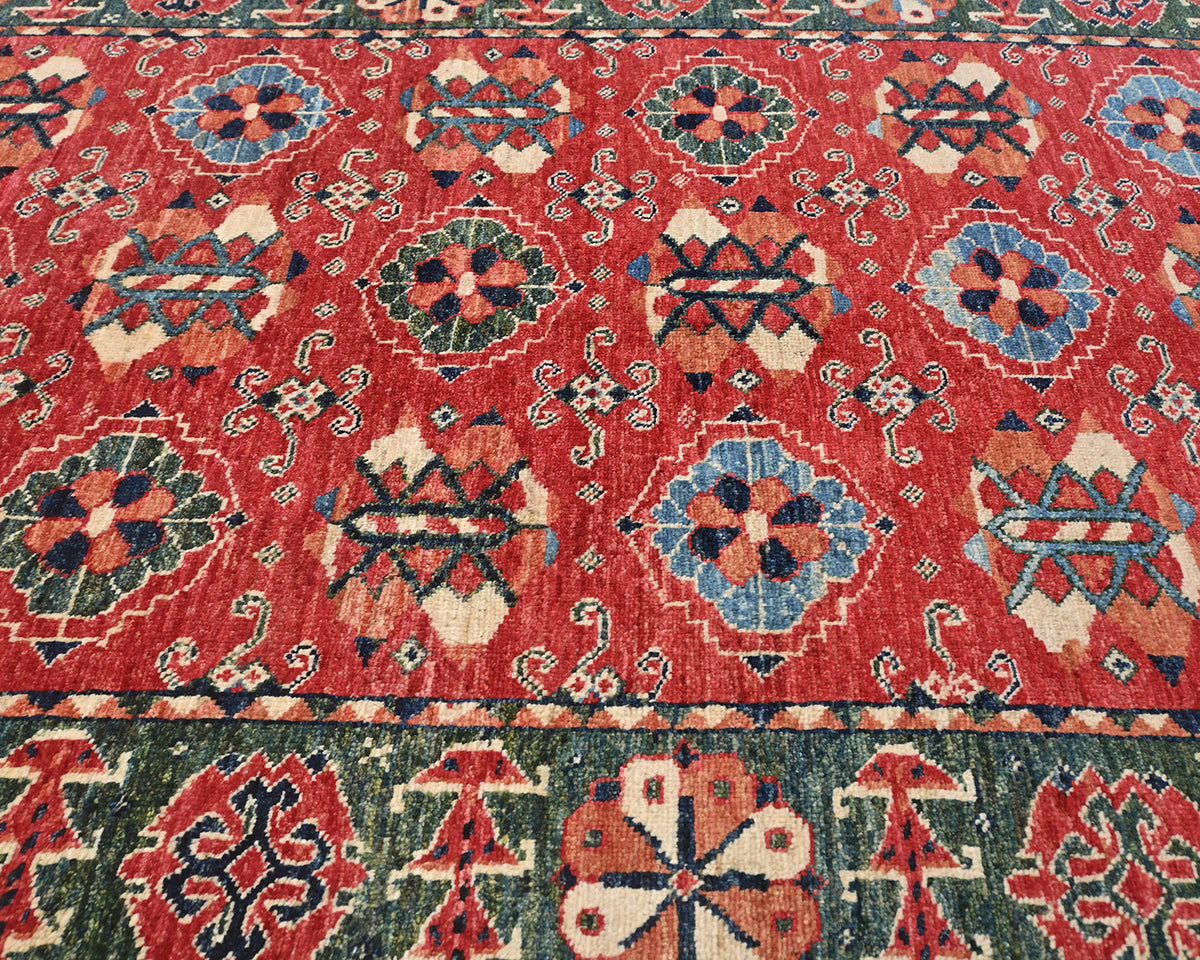 Alfombra afgana Ersari de lana teñida con vegetales, anudada a mano, de 4 x 6 pulgadas, color rojo y verde