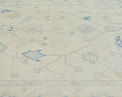 Beige 9x12 Ft Oushak Turkish Hand Knotted Traditional Soft Wool Area Rug