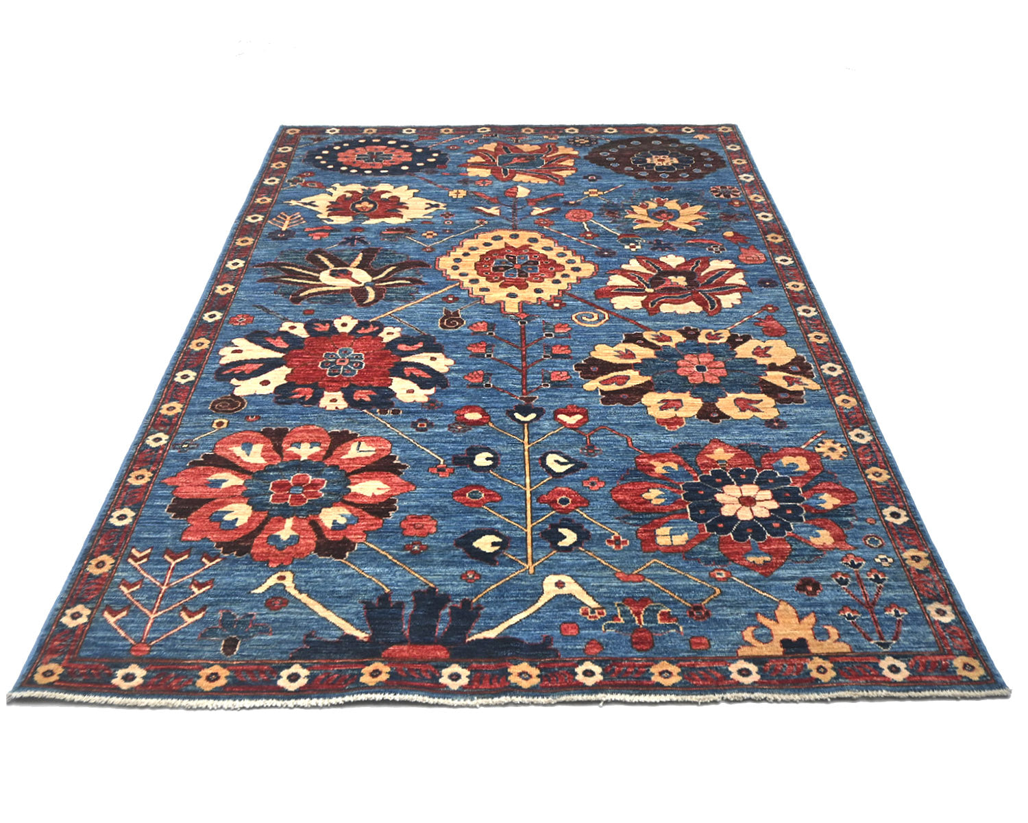 5x8 Blue Aryana Afghan Hand Knotted Veg Dye Wool Area Rug