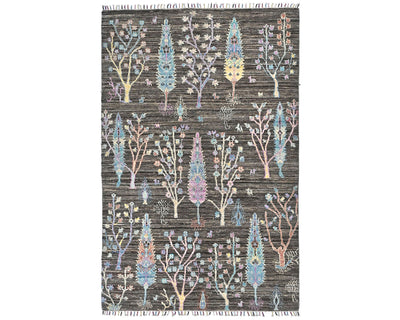 Alfombra afgana de lana anudada a mano Khurgeen marrón y gris de 4 x 6 pulgadas
