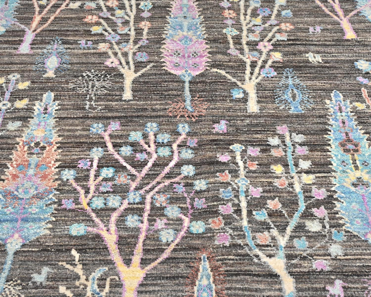 Alfombra afgana de lana anudada a mano Khurgeen marrón y gris de 4 x 6 pulgadas