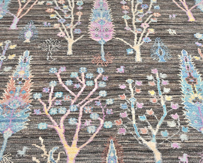 Alfombra afgana de lana anudada a mano Khurgeen marrón y gris de 4 x 6 pulgadas