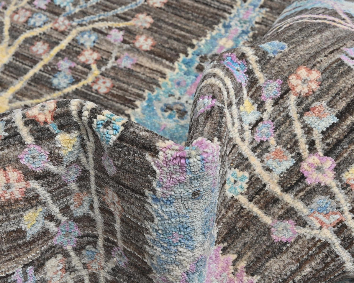 Alfombra afgana de lana anudada a mano Khurgeen marrón y gris de 4 x 6 pulgadas