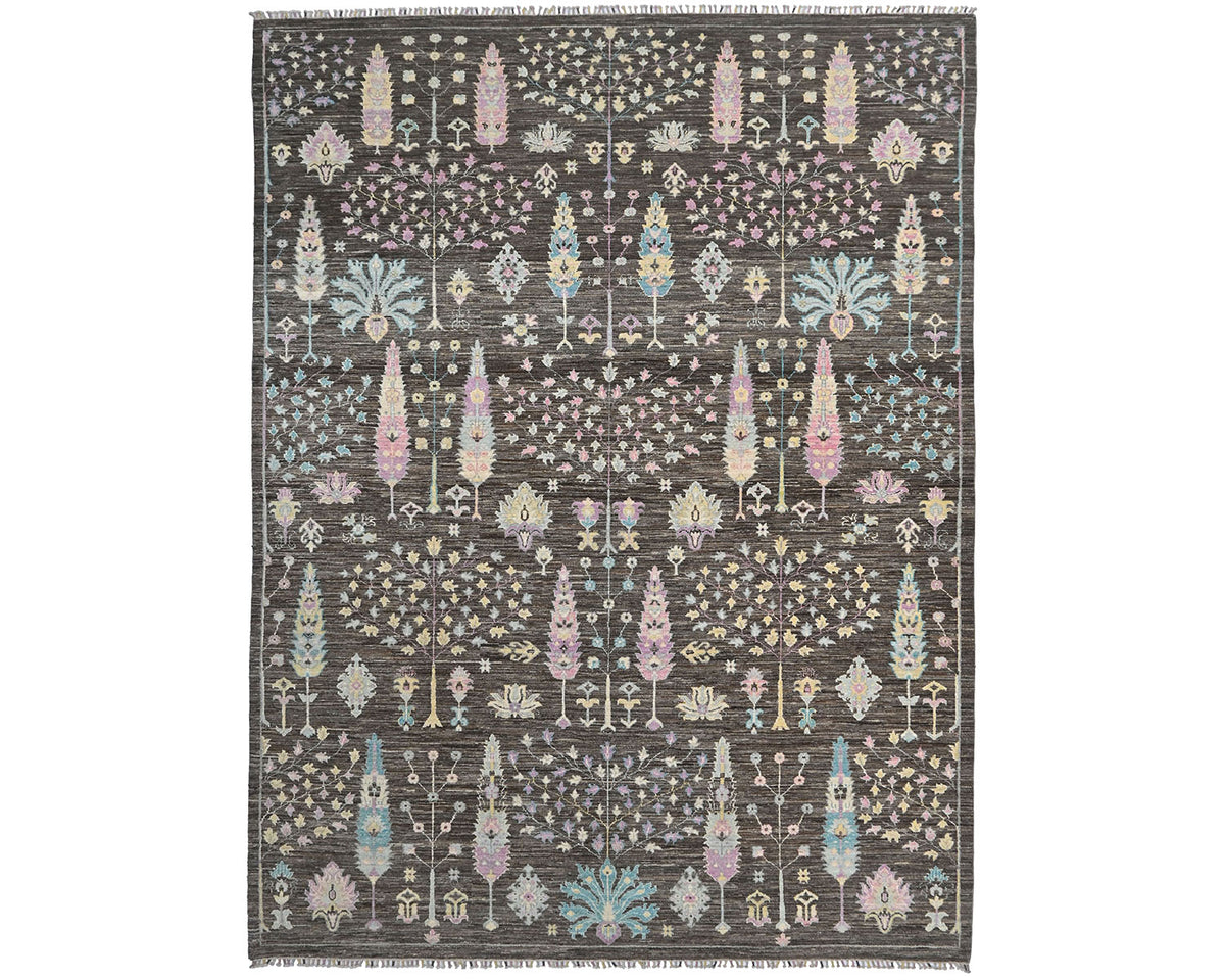 Alfombra afgana de lana anudada a mano Khurgeen gris de 9 x 12 pulgadas