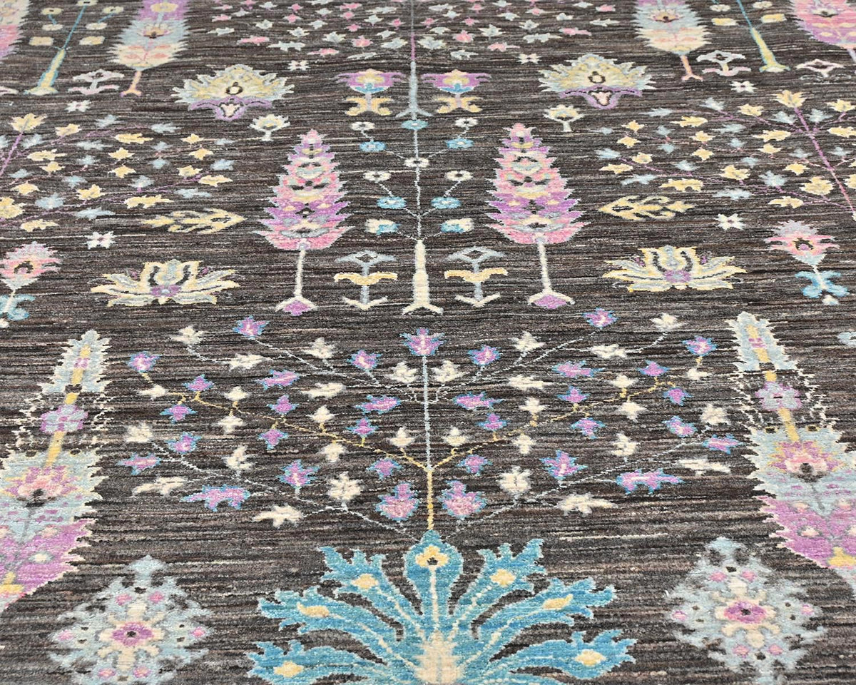 Alfombra afgana de lana anudada a mano Khurgeen gris de 9 x 12 pulgadas