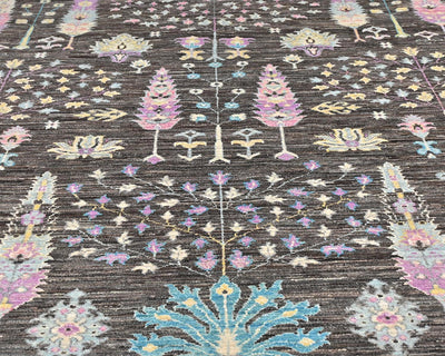 Alfombra afgana de lana anudada a mano Khurgeen gris de 9 x 12 pulgadas
